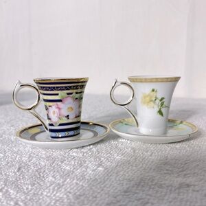 Vintage T. Limoges Casa Elite Miniature Porcelain Teacup & Saucer Sets x2